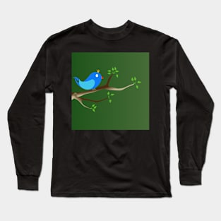 A blue bird perched on a tree branch. Long Sleeve T-Shirt